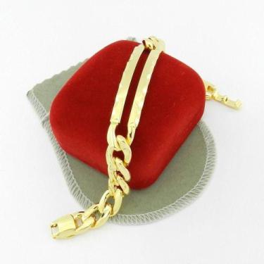 Imagem de Pulseira Masculina 18cm 1cm Largura Folheada Ouro PL240 - Wnbijouteria