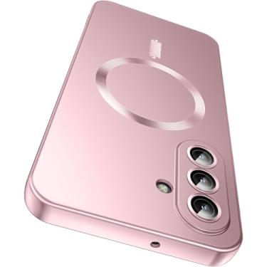 Imagem de LEKEVO Capa magnética para Samsung Galaxy A17 5G [compatível com MagSafe] [protetor de lente de câmera embutido] Capa de telefone fina de silicone macio à prova de choque metálico brilhante ouro rosa