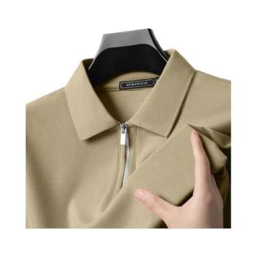 Imagem de Camisa Polo Masculina Slim Fit Casual De Verão Respirável Com Meio Zíp