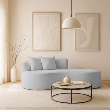 Imagem de Sofá Feijão De Canto Curvado Elegante 2 Lugares Bouclé Cor:bouclé Cinza