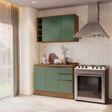 Imagem de Armário De Cozinha Compacta Garrafeiro 100% Mdf 120cm Nogueira/verde Celeste Kappesberg