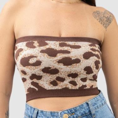 Imagem de Cropped Blusinha Top Sem Manga Trico Modal Estampado Onçinha Verão - S