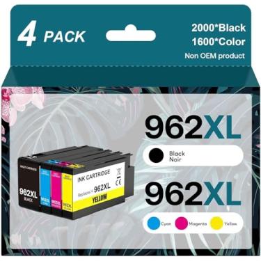 Imagem de Osir Pacote combo de cartuchos de tinta 962XL compatível com HP 962 de alto rendimento com impressoras HP OfficeJet Pro 9015 9020 9012 9010 9018 9025 9019 (pacote com 4)