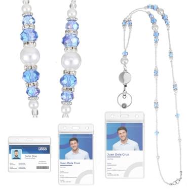 Imagem de Cordões para crachás e chaves de identificação, cordão retrátil para mulheres, cordões de navio de cruzeiro, cordão de professor com contas com carretel de crachá e porta-identidade, correntes de