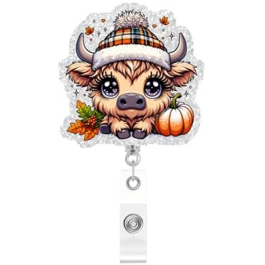 Imagem de Carretel de crachá retrátil fofo de vaca, clipe de identificação com glitter engraçado, presente para enfermeira, médico, trabalhador de escritório, professor, amante de animais, jardim de infância