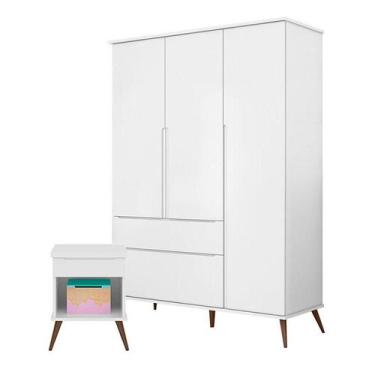 Imagem de Mesa de Apoio e Guarda Roupa Infantil Alice Branco Acetinado - Phoenix