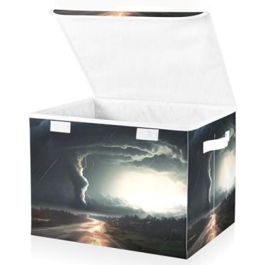 Imagem de Blueangle Cestos de armazenamento pretos de tornado com tampas, 42 x 32 x 30 cm, grande cesta organizadora dobrável para decoração de escritório e armário (546)