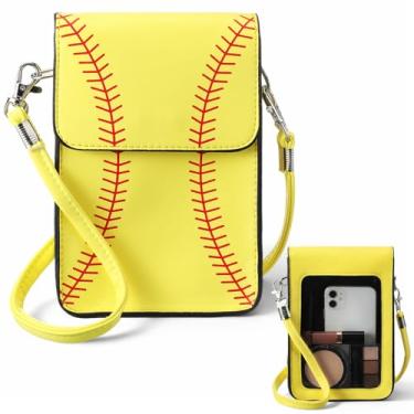 Imagem de Shinylin Bolsas de beisebol transversais pequenas bolsas esportivas femininas para celular bolsa de couro feminina bolsas para eventos, Amarelo