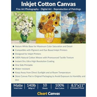 Imagem de Cleart Folhas de tecido de lona de algodão imprimíveis para impressora a jato de tinta, folhas de impressora de tecido fotográfico A4, tela fosca 100% algodão para impressão e pintura, 380gsm (10