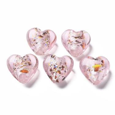Imagem de 28 peças contas de vidro coração lampwork rosa prata folha contas de vidro amor coração vidro solto contas espaçador para DIY Valentine colar pulseira brinco fabricação de joias