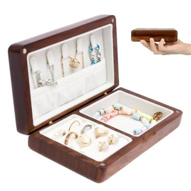 Imagem de Caixa de joias de madeira para mulheres, caixa de joias de viagem de madeira, caixa de armazenamento de lembrança de madeira, organizador de bugigangas vintage com armazenamento de brincos