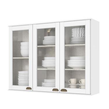 Imagem de Armário Aéreo 120 Cm 3 Portas Com Vidro Classy Branco - Thb