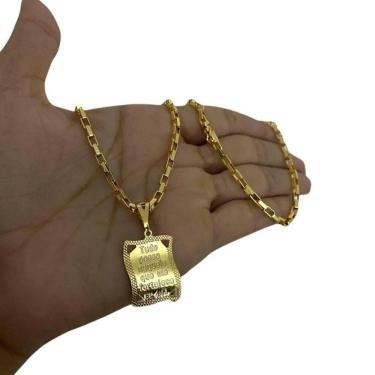 Imagem de Cordão Tijolinho 3Mm + Pingente Tudo Posso - Banhado A Ouro