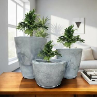 Imagem de Kit 3 Vasos Luxo Marmorizados Polietileno Planta Flor Jardim Varanda Casa Sala Moderno Elegante (Grafite)