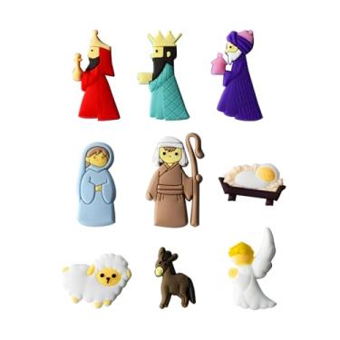 Imagem de Ímãs de geladeira de presépio – Conjunto de ímãs de geladeira de Natal | Ímã decorativo forte e bonito para cozinha, escritório e armários | Decoração de Natal e presente (conjunto de 9)