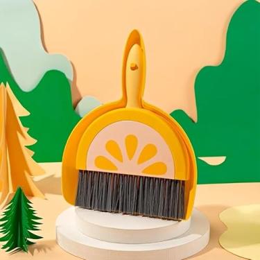 Imagem de Conjunto de mini vassoura e pá de lixo portátil, ferramentas de limpeza de mesa de escritório de plástico, ideal para mesas, sofás, móveis - amarelo