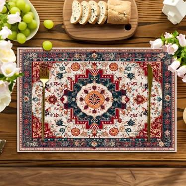 Imagem de Jogo americano clássico vintage com estampa floral em várias posições – lavável, perfeito para festas de fim de ano, decoração de casa, mesas de cozinha e jantares retangulares