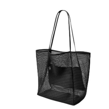 Imagem de Bolsa feminina de malha de praia, grande, casual, de malha, leve, dobrável, Hobo, para piquenique, férias, viagens, Preto