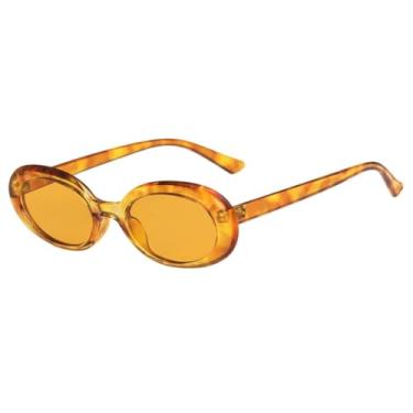 Imagem de HPIRME Óculos femininos retrô com armação oval pequena, estilo masculino/feminino, proteção UV400 (amarelo).