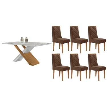 Imagem de Sala Jantar Mesa Imperatriz Tampo c/ Vidro Curvo 180cm+6 Cadeiras Piet