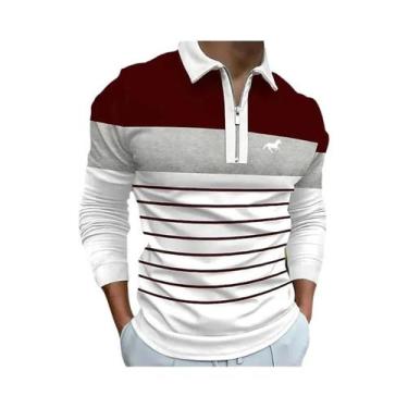 Imagem de Camisa Polo Masculina De Secagem Rápida Com Zíper E Listras, Manga Lon