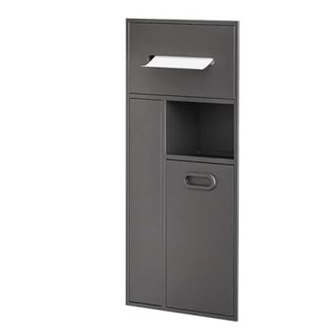 Imagem de Suporte de papel higiênico embutido em aço inoxidável e organizador de lixeira - Prateleira de chuveiro para banheiro, cozinha e sala de estar - cinza (30 x 65 cm)