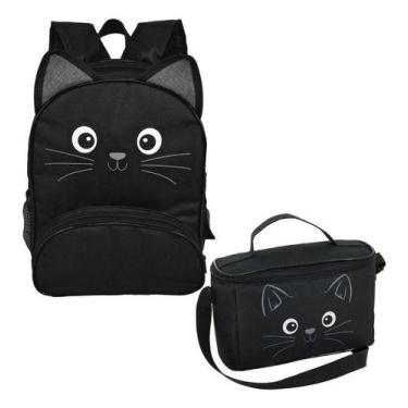 Imagem de Kit Mochila Infantil Lancheira Dinossauro Verde ou Gato Unissex Escola