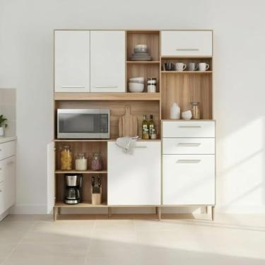 Imagem de Cozinha Completa Armário de Grande 5 Portas 3 Gavetas - Freijo/off White Cristal