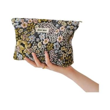 Imagem de Bolsa De Maquiagem Feminina Grande Capacidade Com Flores Coloridas, Ne