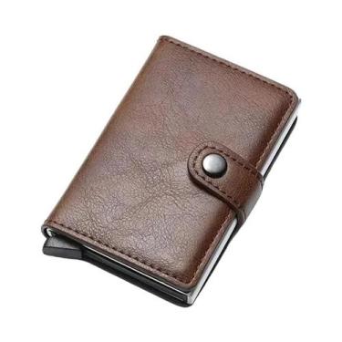 Imagem de Carteira Masculina De Couro PU Com Bloqueio RFID, Mini Porta-Cartões C