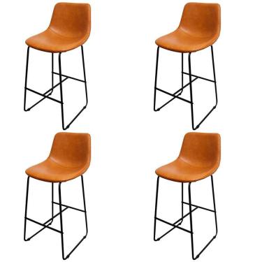 Imagem de Kit 4 Banquetas Oxford Verner Fratini 100 Cm (altura) Poliuretano (pu) Caramelo Base Em Aço Preto