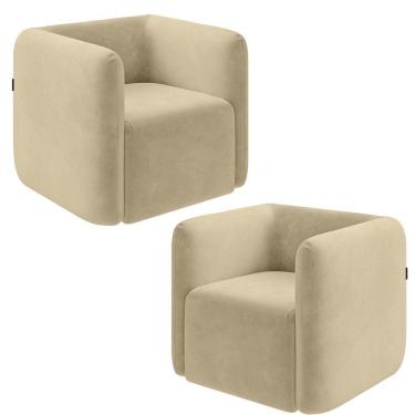 Imagem de Kit 2 Poltronas Decorativas Sala De Estar Trinidad Base Fixa Veludo Bege G33 - Gran Belo