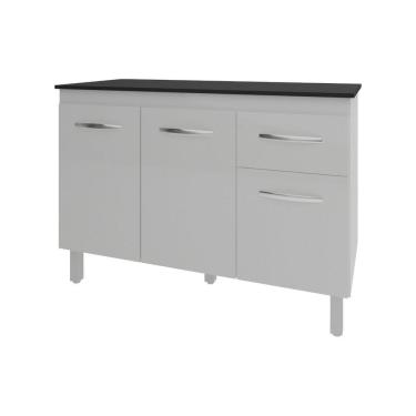 Imagem de Balcão Gabinete Para Pia 118 Cm Cozinha Aline Branco Com Tampo Tampão 120 Cm Preto