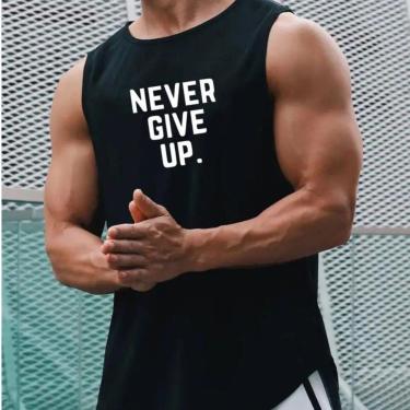 Imagem de Regata Masculina Algodão Academia Never Give Up Frase Casual Tendencia-Masculino