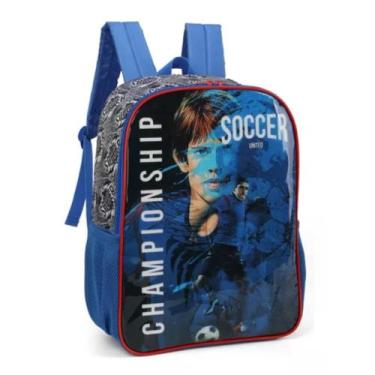 Imagem de Mochila Grande Costas Escolar Championship Soccer Goal Azul - Luxcel