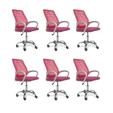 Imagem de Kit 6 Cadeiras De Escritório Esteirinha Mesh Ergonômica Rosa