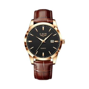 Imagem de Relógio Esportivo Masculino À Prova d'Água Em Couro LIGE, Estilo Milit