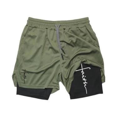 Imagem de Shorts De Corrida Masculinos Com Estampa De Cruz Cristã 2 Em 1 Para Tr