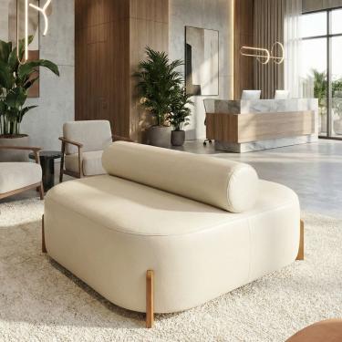 Imagem de Poltrona Ilha Recepção Corino Modena Bege | Design Sofisticado Loja Consultório - Montanari`s Decor