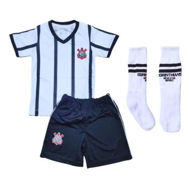 Imagem de Uniforme Infantil Corinthians Listrado Kit 3 Peças Oficial