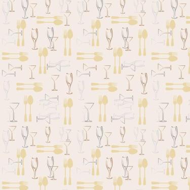 Imagem de Papel Parede Taças E Talheres Cor Clara Autocolante Cozinha