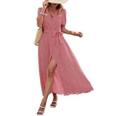 Imagem de Vestido Longo Envelope Floral PRETTYGARDEN Vermelho G