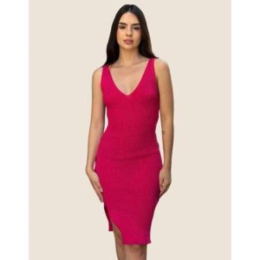 Imagem de Vestido Midi Feminino Tricot Tubinho Leve Moda Casual Fenda Lateral-Feminino