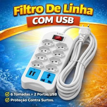 Imagem de Extensão Elétrica 6 Tomadas Bivolt com USB - Rick Imports