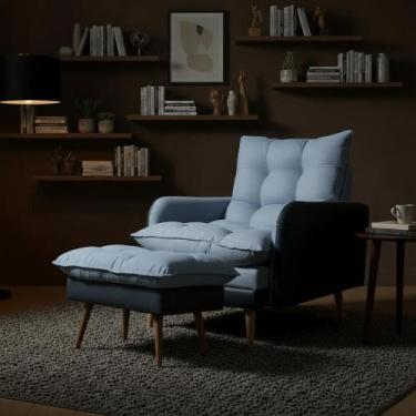 Imagem de Poltrona 3 Posições Reclinável com Puff em Linho Premium - Repleta, GR