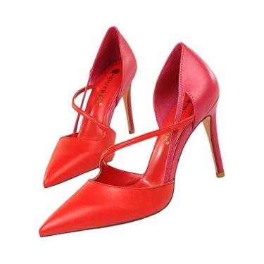 Imagem de Sandálias Femininas De Salto Alto 95cm Amarelo E Rosa Com Tira No Torn