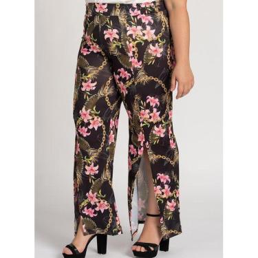 Imagem de Calça Feminina Plus Size Estampada  Tecido Confort Cós Elástico Fenda Pernas - Serena-Feminino