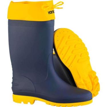 Imagem de Bota de PVC Azul com Polaina Amarela, 35/36, Cano Médio, sem Forro, Vo