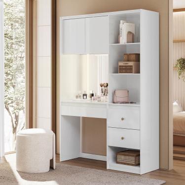 Imagem de Penteadeira Camarim Escrivaninha Multiuso Lume com Espelho e LED Branco Moval