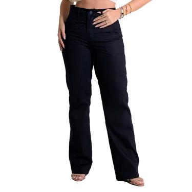 Imagem de Calça Jeans Feminina Sawary Reta Cintura Alta Preto-Feminino